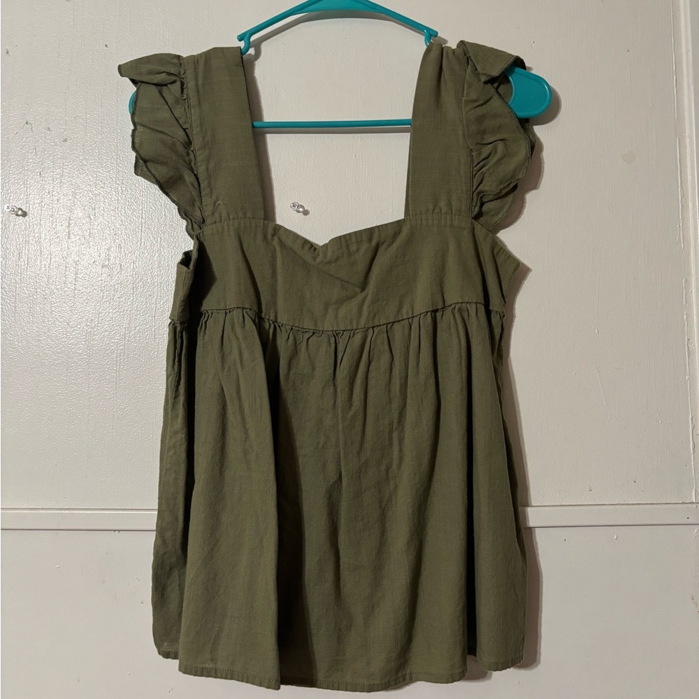 SHEIN Olive Green Ruffle Sleeve Blouse